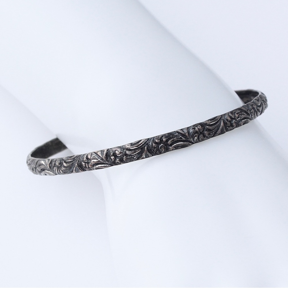 Vintage Sterling Silver Bangle Bracelet Chased Ornate Flourish Design